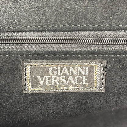 GIANNI VERSACE Vintage Medusa Logo Top Handle Bag Black Gold Leather Zip 902957