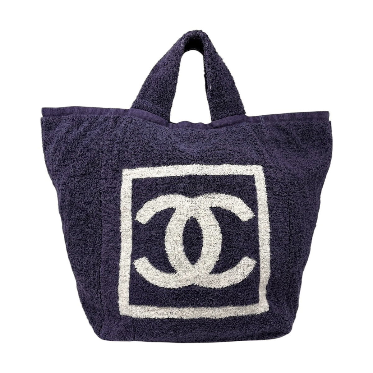 CHANEL Sport Vintage CC Big Logo Beach Terry Cloth Tote Bag Dark Blue 902369