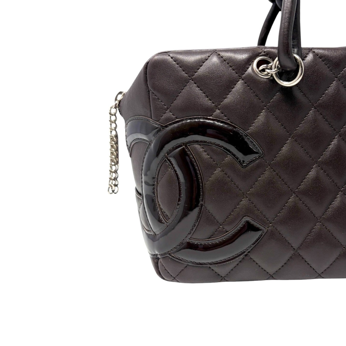 CHANEL Vintage Cambon Line CC Logo Quilted Shoulder Bag Brown Silver Leather