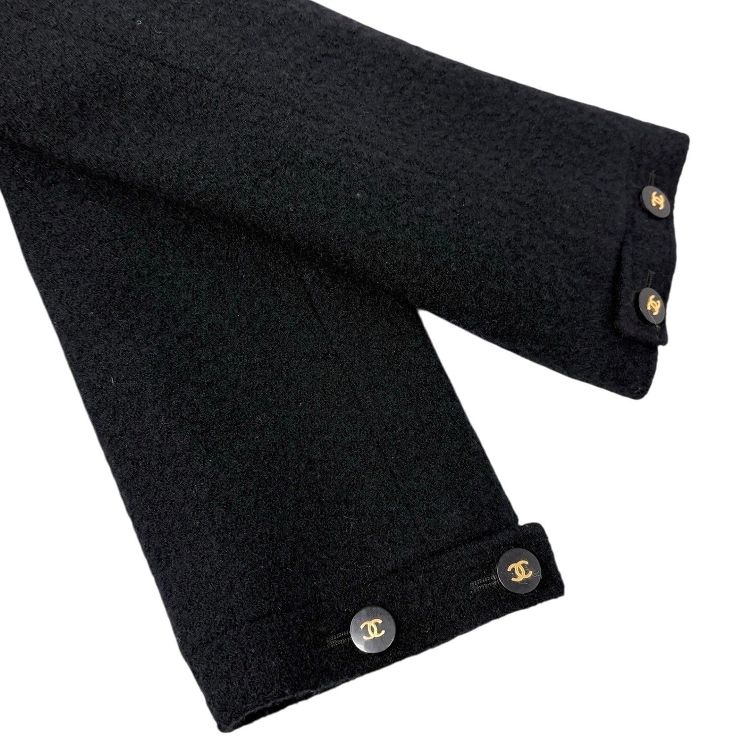 CHANEL Vintage 95A CC Mark Logo Jacket #38 Mohair Wool Black Gold Button