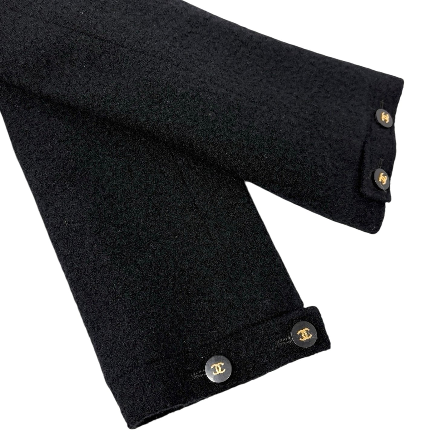 CHANEL Vintage 95A CC Mark Logo Jacket #38 Mohair Wool Black Gold Button