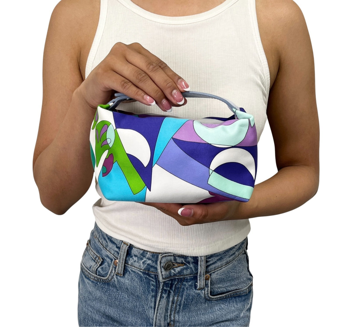 EMILIO PUCCI Vintage Logo Geometric Print Mini Handbag Blue Multicolor 902806