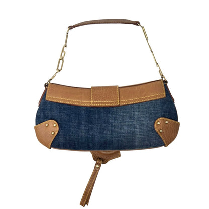 DOLCE&GABBANA Vintage Flap D-Ring Denim Shoulder Bag Blue Brown Denim 902059