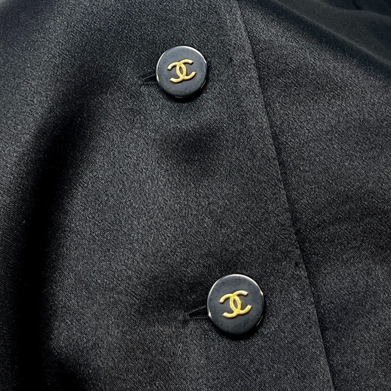 CHANEL Vintage 94A CC Logo Silk Shirt Top #38 Blouse Button V-neck Black Gold