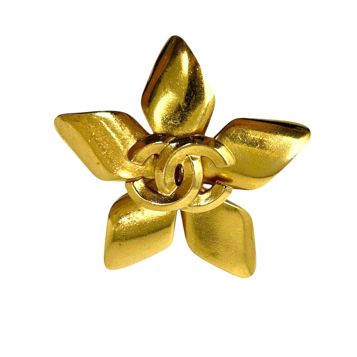 CHANEL Vintage 96P CC Gold Brooch Jewelry Accessory Pin Flower Metal