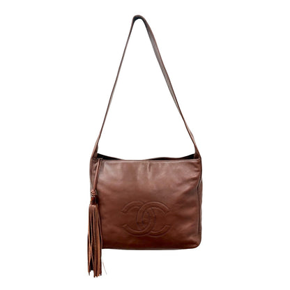 CHANEL Vintage CC Logo Stitch Tassel Shoulder Crossbody Bag Brown 902921