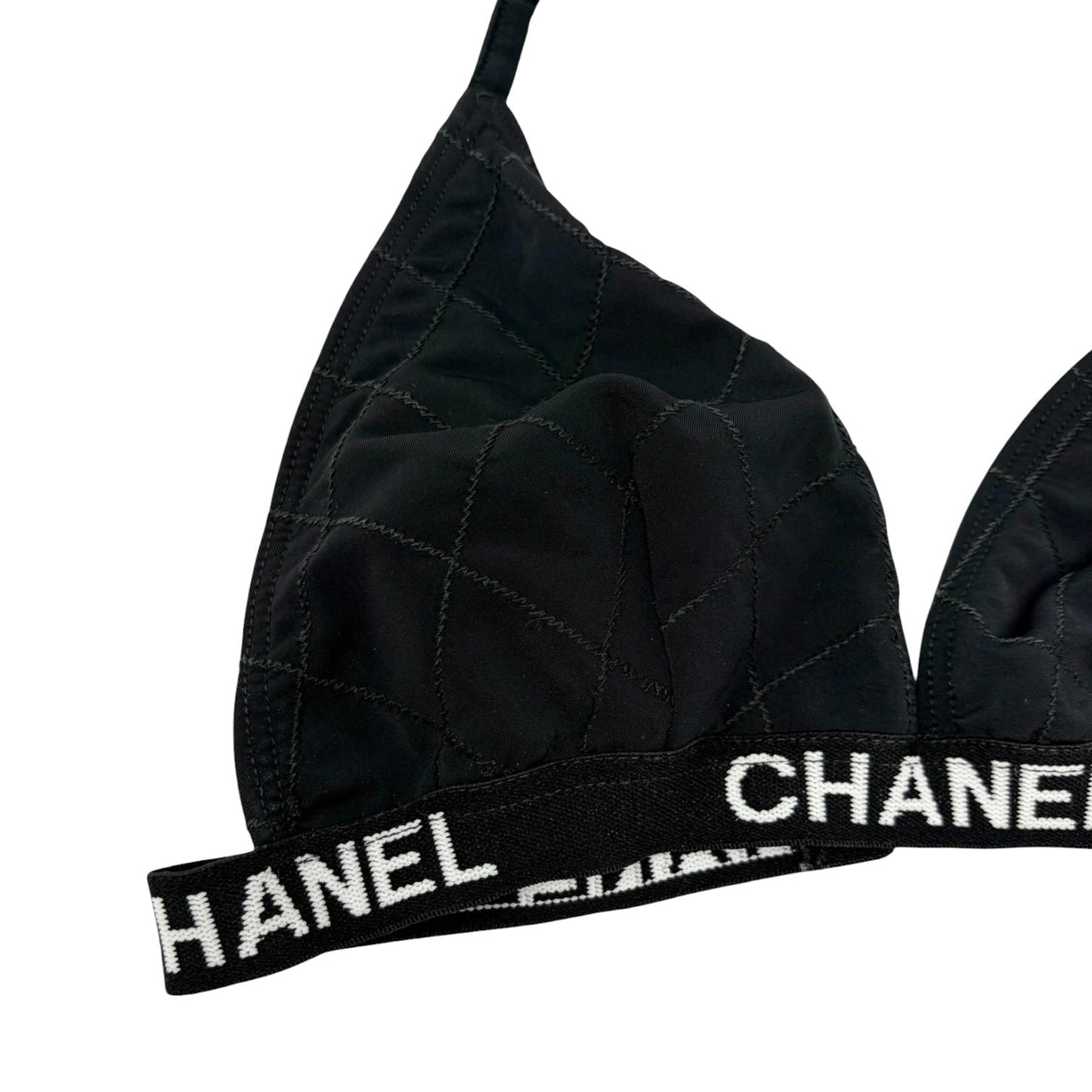 CHANEL Vintage CC Logo Swimsuit Swimwear Bikini Black White Nylon 106952