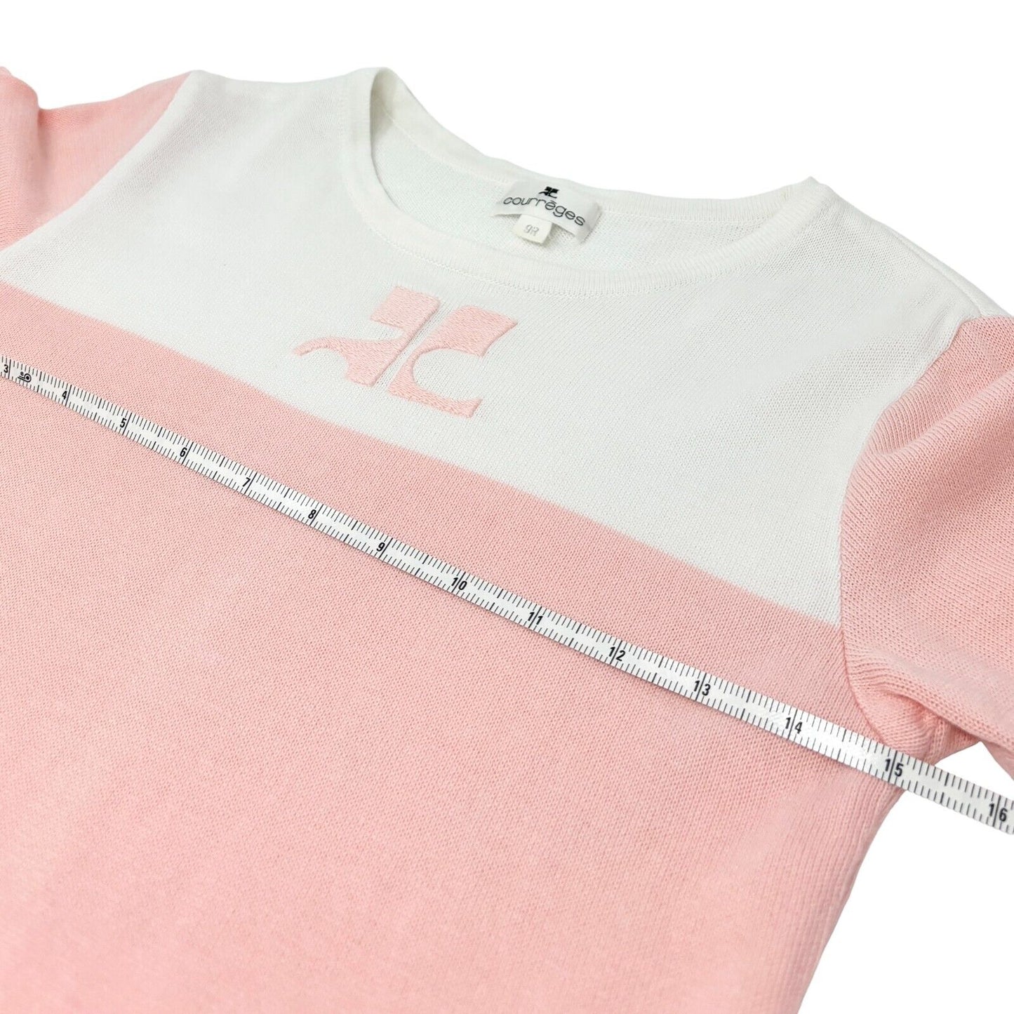 Courreges Vintage Logo Bicolor Knit T-shirt #9R Top Pink White Cotton Rank AB
