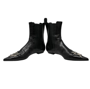 Dior Vintage Heart Logo Short Boots #36.5 US 6.5 Black Silver Leather Rank AB