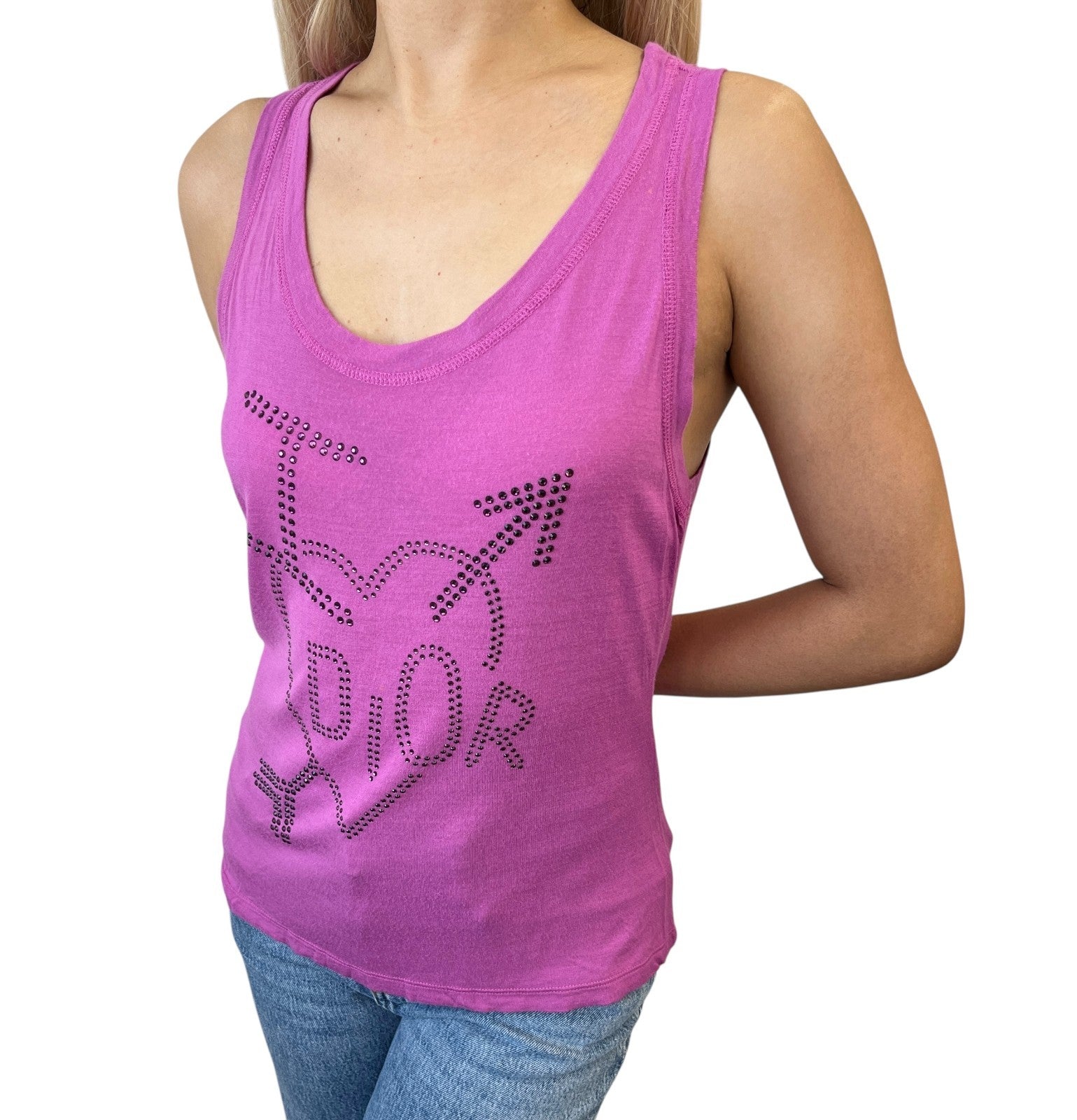 Christian Dior Vintage 2004 Logo Tank Top #36 Rhinestone Pullover Purple Viscose