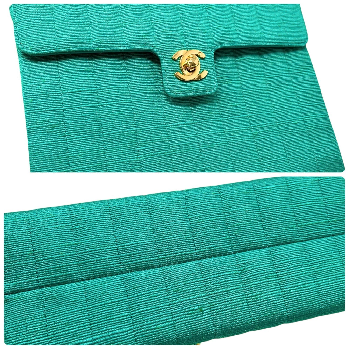CHANEL Vintage CC Mark Logo Crossbody Shoulder Flap Bag Chain Green Gold Cotton
