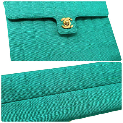 CHANEL Vintage CC Mark Logo Crossbody Shoulder Flap Bag Chain Green Gold Cotton