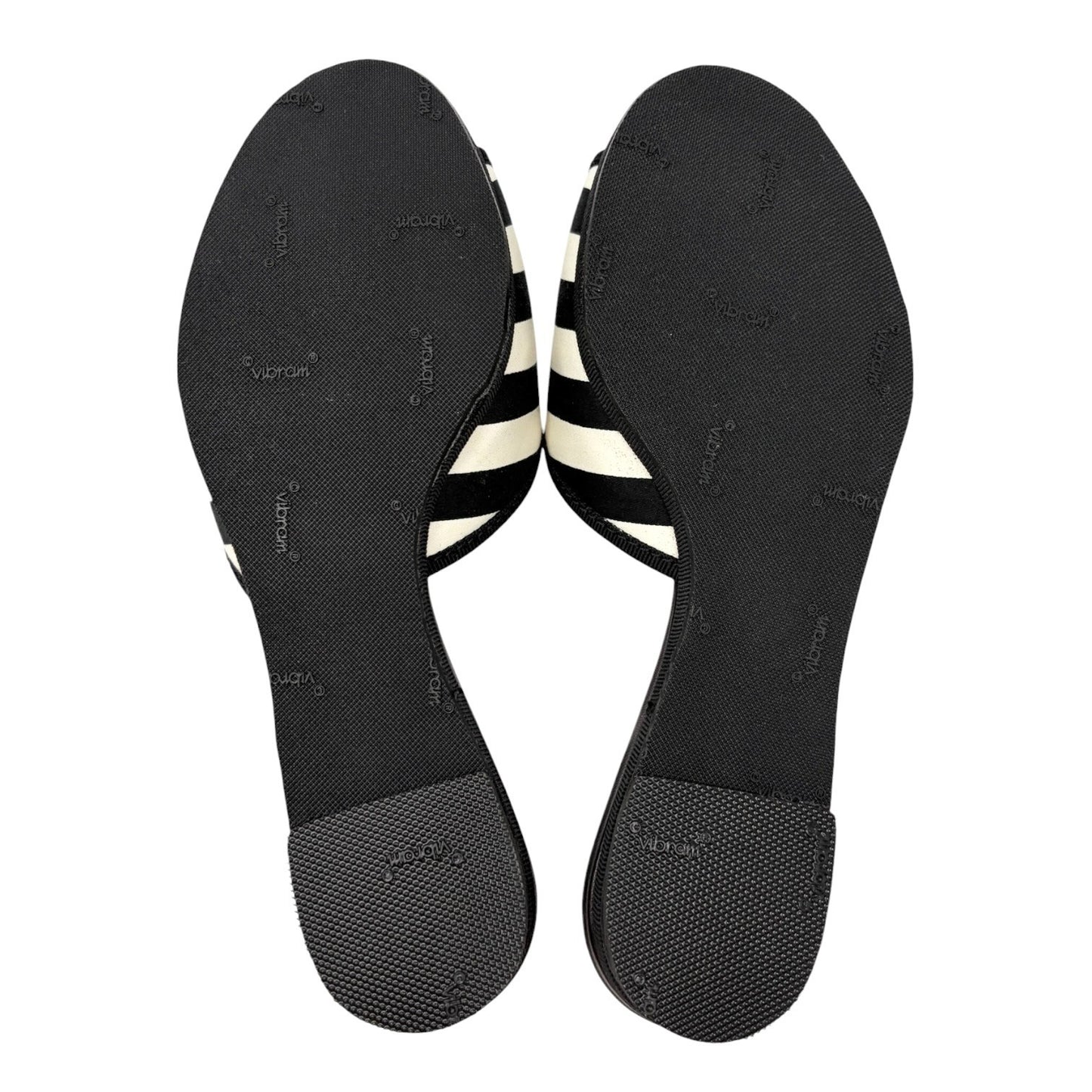 CHANEL Vintage CC Stripe Flat Slide Sandals #37 Black Cotton Leather 902236