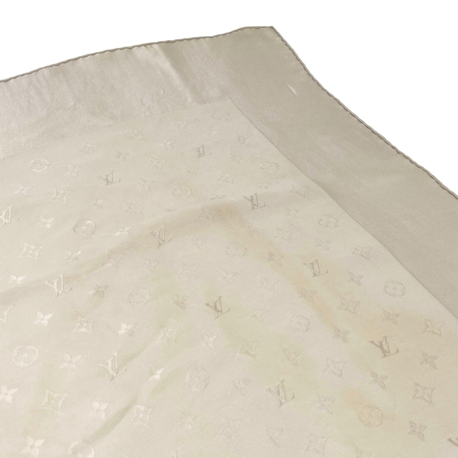 LOUIS VUITTON Vintage LV Monogram Logo Scarf Wrap Shawl Accessory Cream Silk