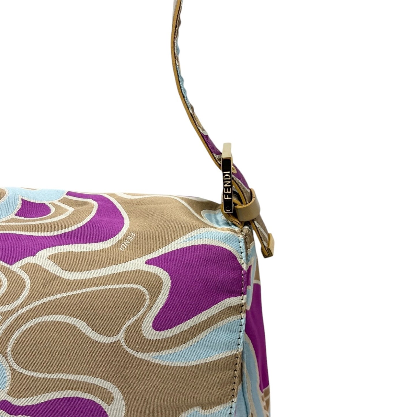 FENDI Vintage FF Logo Mamma Baguette Psychedelic Print Shoulder Bag Silk Beige