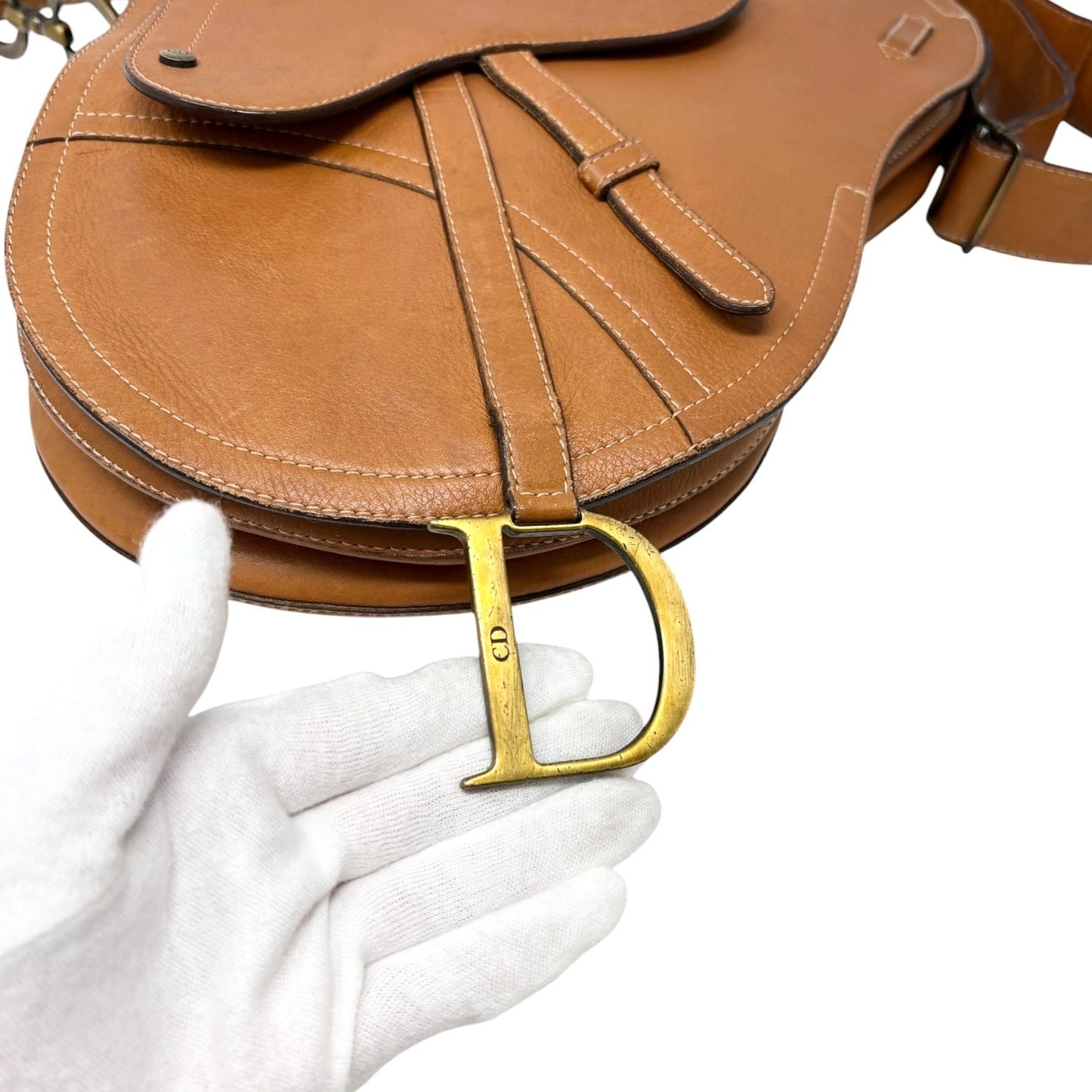 Christian Dior Vintage 2002 Baudrier Saddle Shoulder Bag Camel Leather 901812
