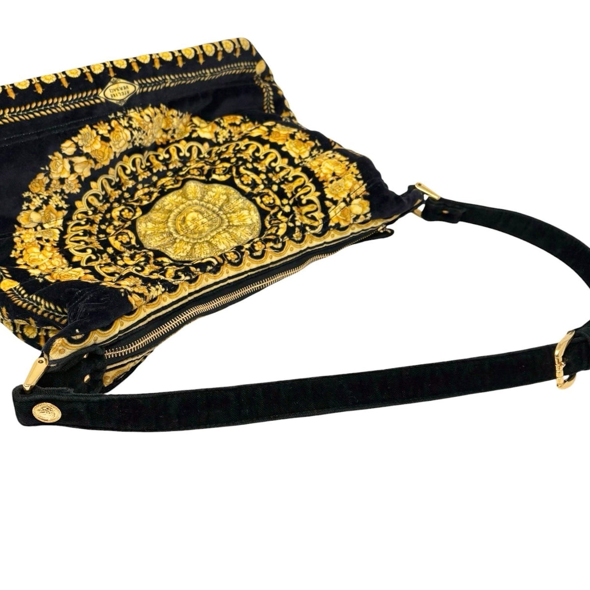 VERSACE Vintage Sunburst Logo Barocco Velvet Hobo Shoulder Bag Yellow 902307