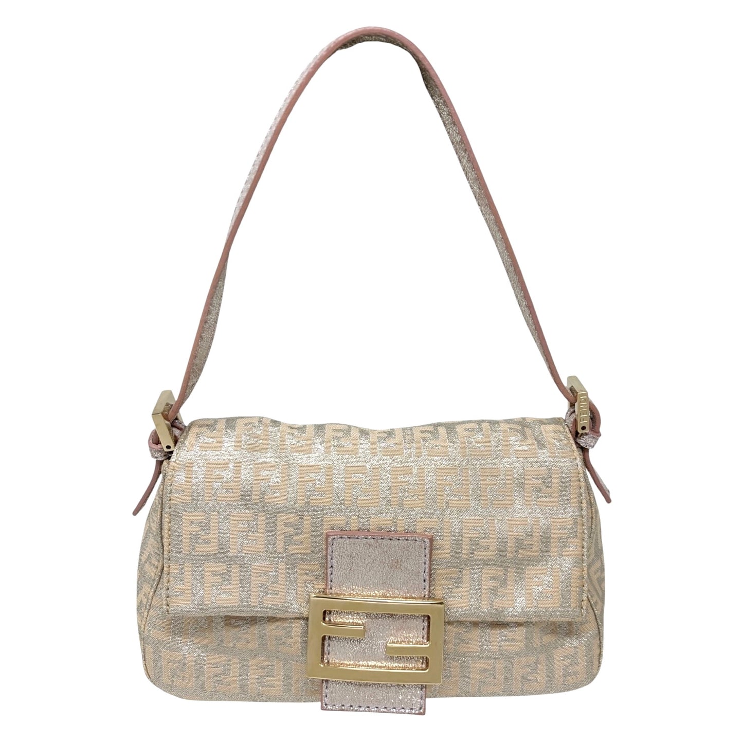 FENDI Vintage FF Zucchino Mini Mamma Baguette Shoulder Bag Pink Silver 902294