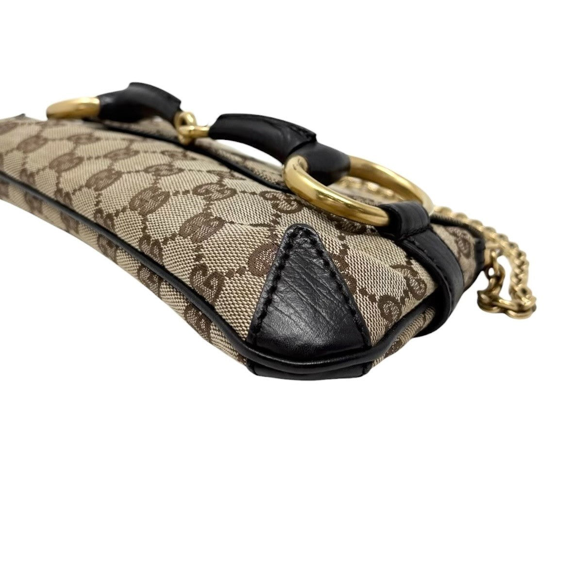 GUCCI Vintage GG Monogram Logo Horsebit Shoulder Bag Brown Gold Canvas 901880