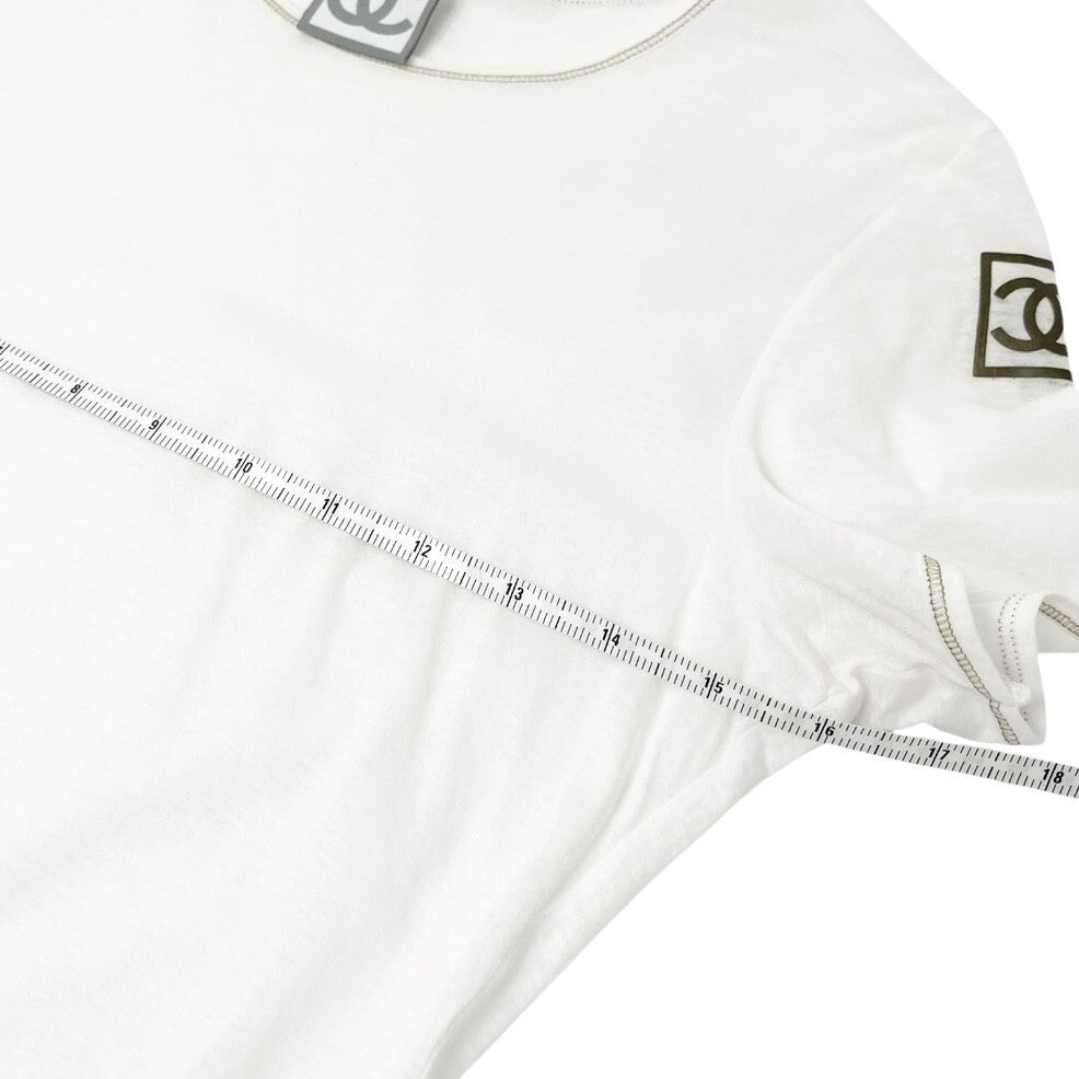 CHANEL Sport Vintage 06P CC Mark Logo T-shirt Top #38 White Gold Cotton