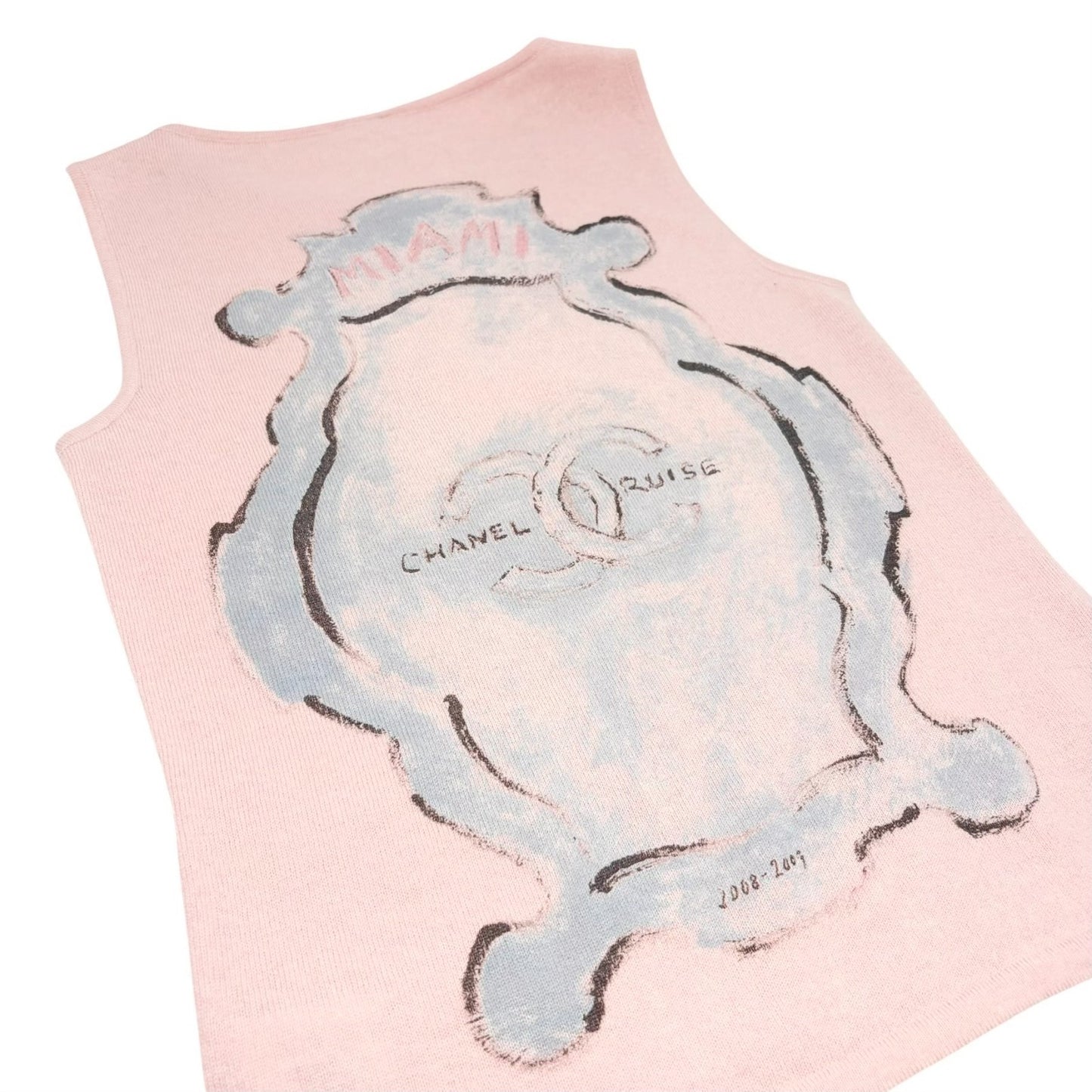 CHANEL Vintage 09C CC Heart Motif Cashmere Knit Tank Top #36 Pink 901824