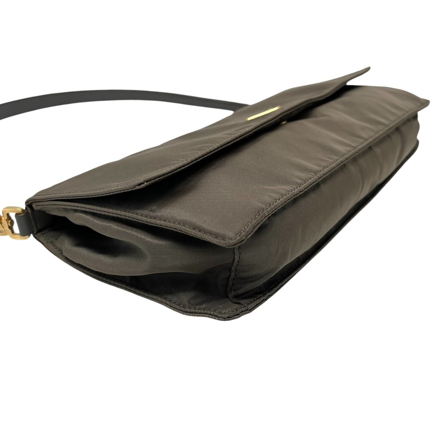 PRADA Vintage Triangle Logo Tessuto Shoulder Bag Khaki Gold Nylon 106543