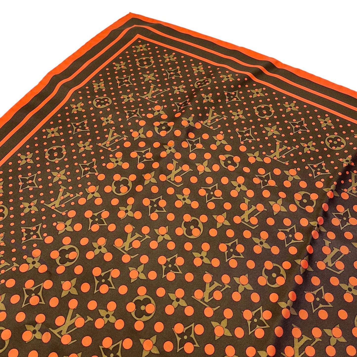 LOUIS VUITTON Vintage LV Logo Monogram Perfo Scarf Wrap Dot Brown Orange Silk