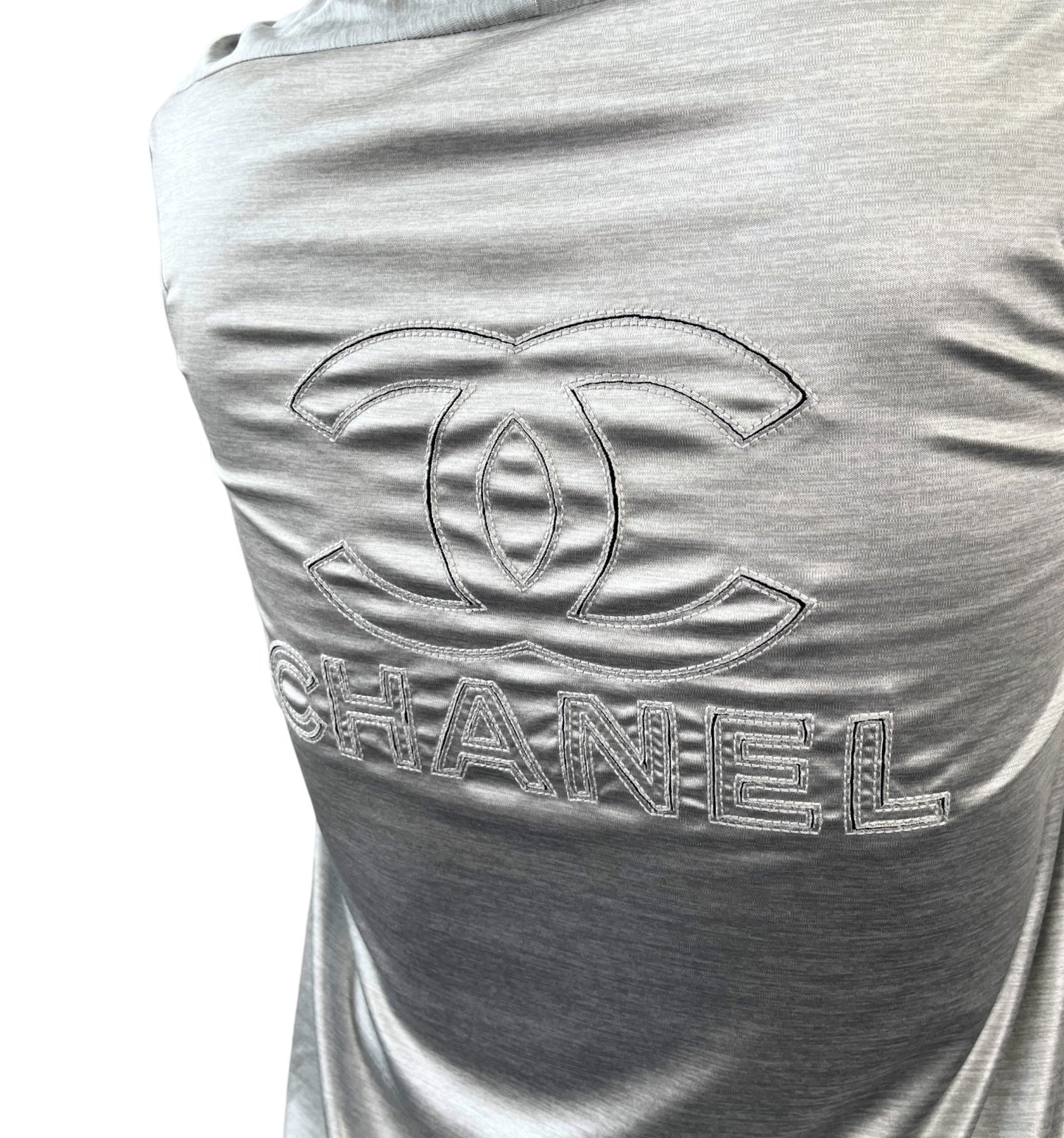 CHANEL Vintage P43484 Big CC Logo Zip Hoodie Jacket  #42 Silver Black 901958