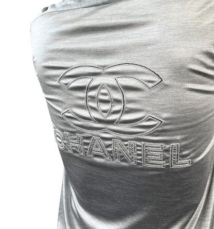 CHANEL Vintage P43484 Big CC Logo Zip Hoodie Jacket  #42 Silver Black 901958