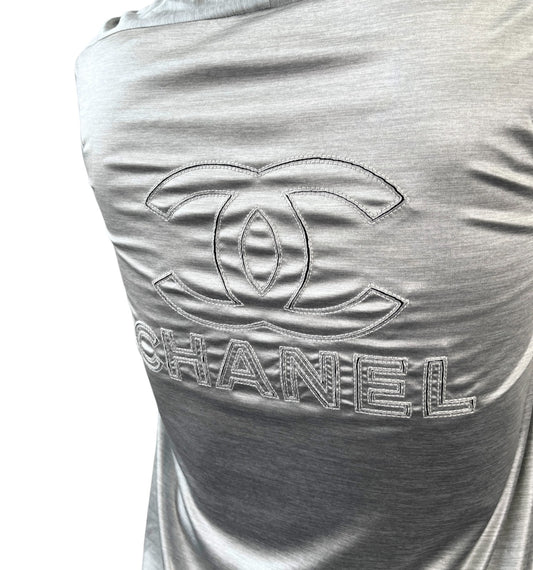 CHANEL Vintage P43484 Big CC Logo Zip Hoodie Jacket  #42 Silver Black 901958