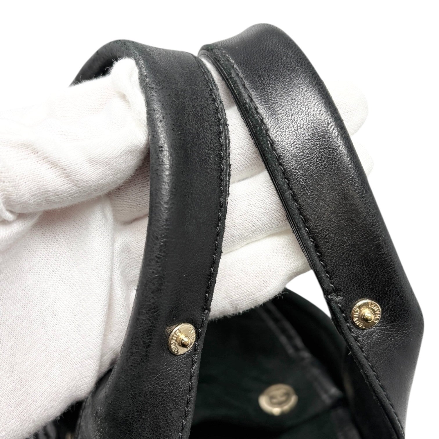 CHANEL Vintage 2006 CC Logo Shearling Tote Bag Handbag Black Gold Suede Mouton