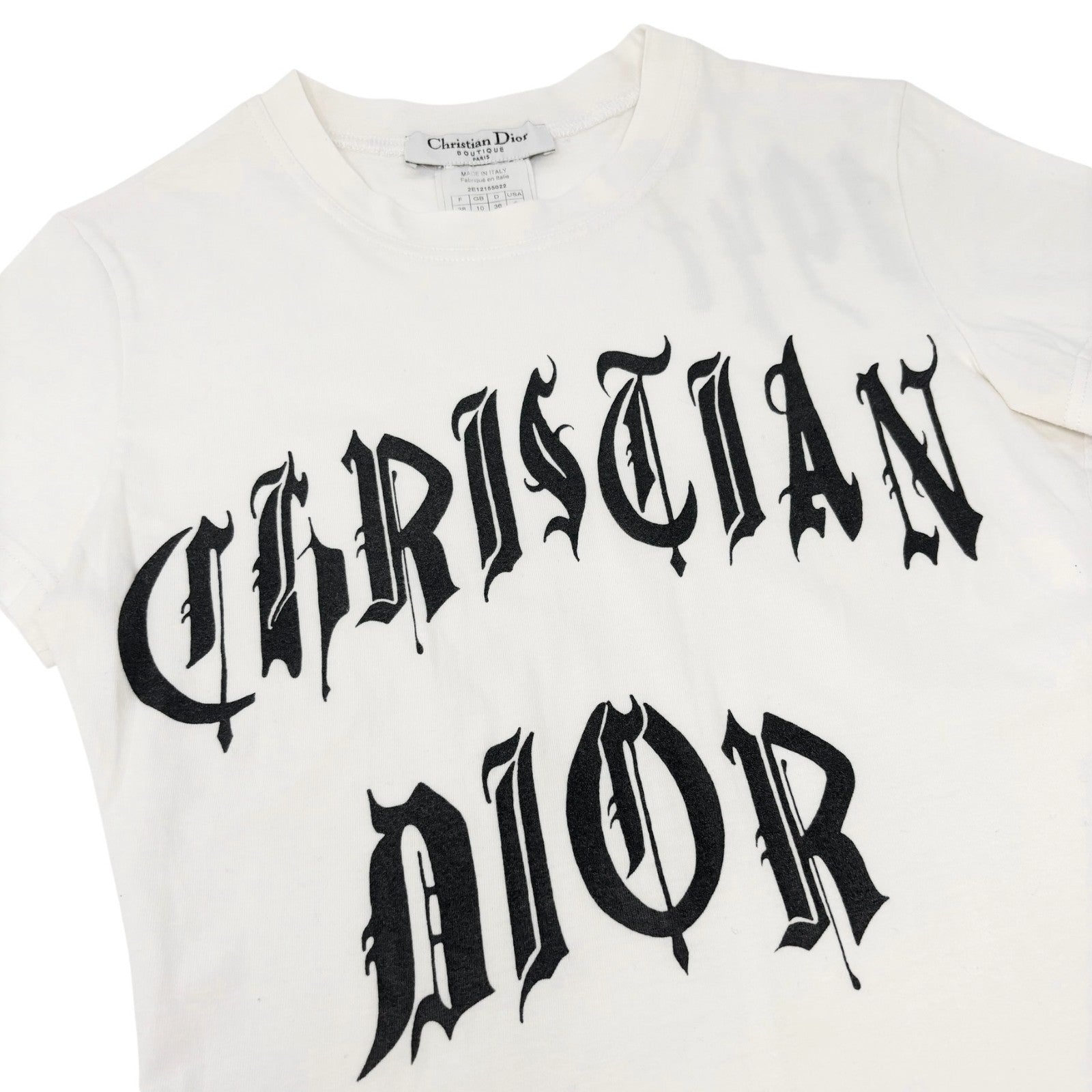 Christian Dior Vintage 2002 Logo T-shirt Top #38 Calligraphy Gothic White Black