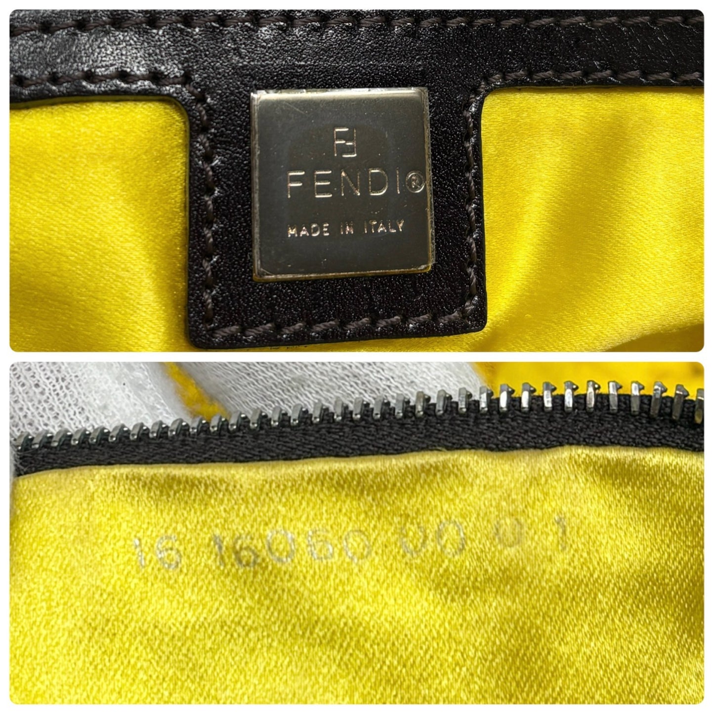 FENDI Vintage Logo Mamma Baguette Knit Shoulder Bag Yellow Brown 901876