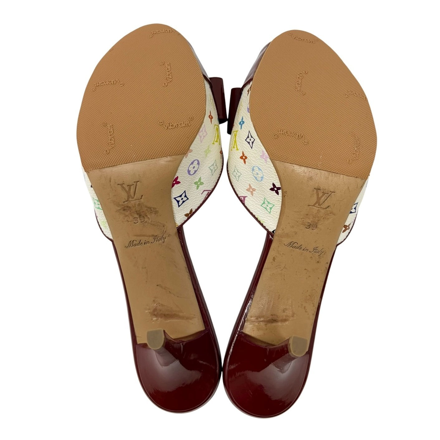 LOUIS VUITTON Vintage Monogram Multicolor Sandals Heels #39 Red 902565