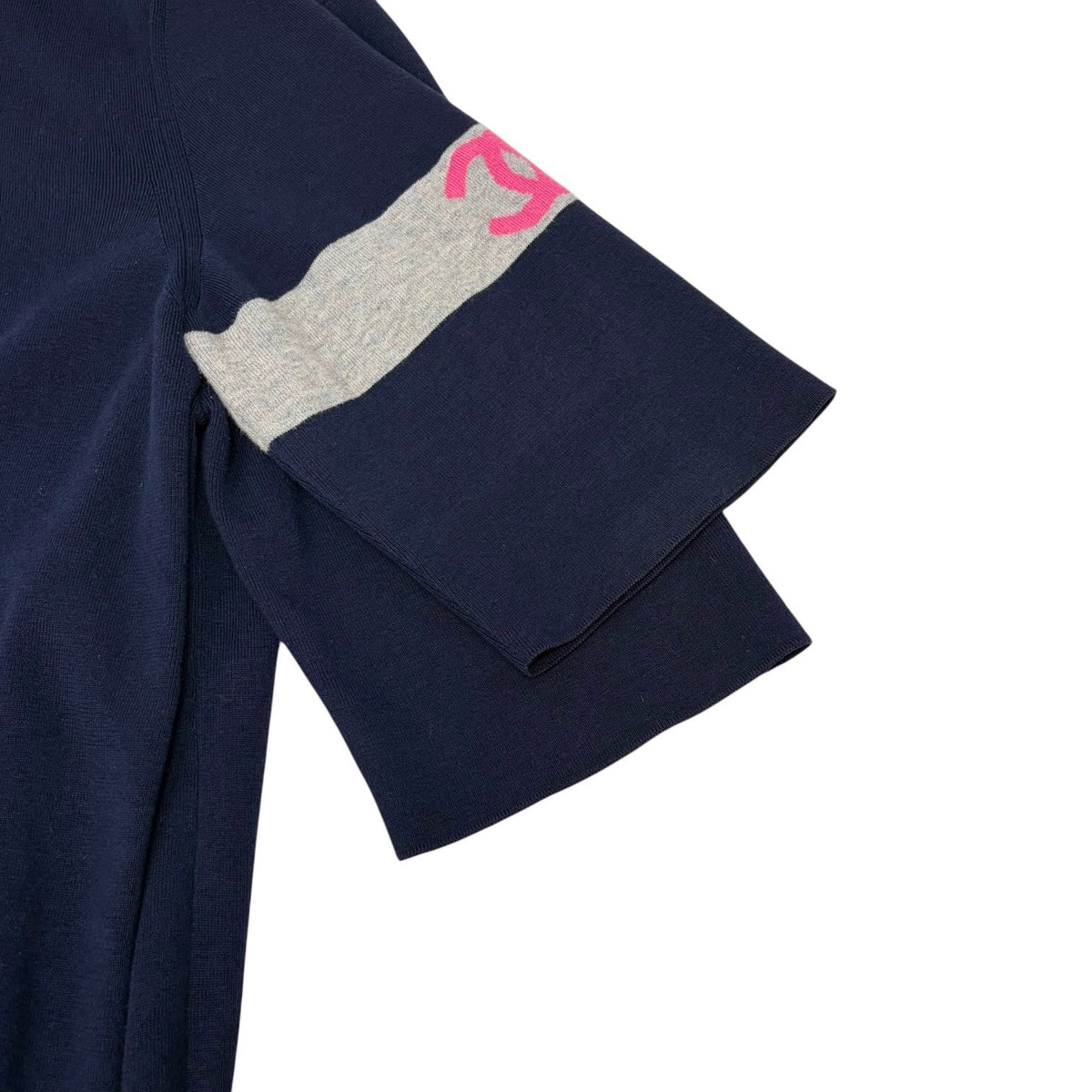 CHANEL Vintage 08P CC Logo Cashmere Knit Top #46 Dark Blue Pink Gray 902453