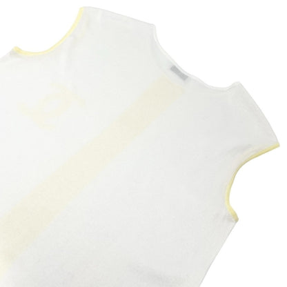 CHANEL Vintage 00S CC Logo Knit Tank Top #42 Sleeveless White Yellow Cotton