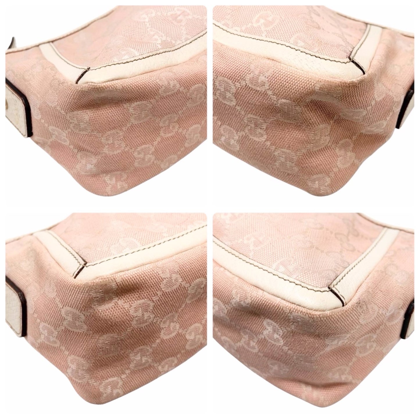 GUCCI Vintage GG Monogram Abbey Shoulder Bag Pochette Pink White Canvas 901804