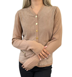 HERMES Vintage Sellier Button Cardigan #M Light Brown Gold Cotton Nubuck RankAB