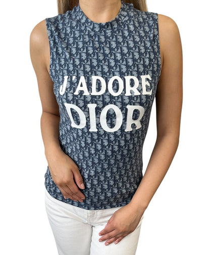Christian Dior Vintage J'ADORE Logo Trotter Tank Top #38 Dark Blue White 902490