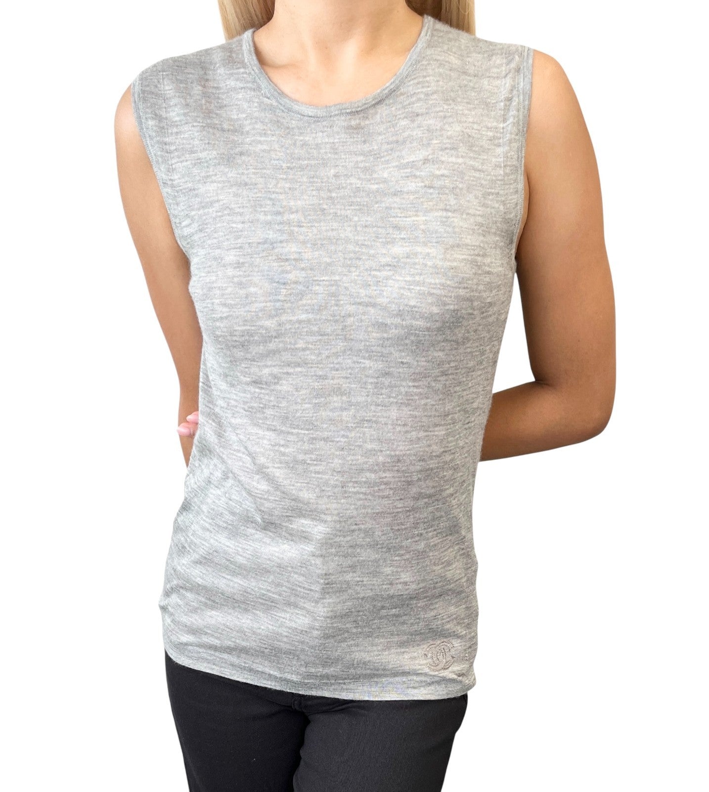 CHANEL Vintage 2012 CC Logo Cardigan Tank Top Set #34 Gray Cashmere Stitch