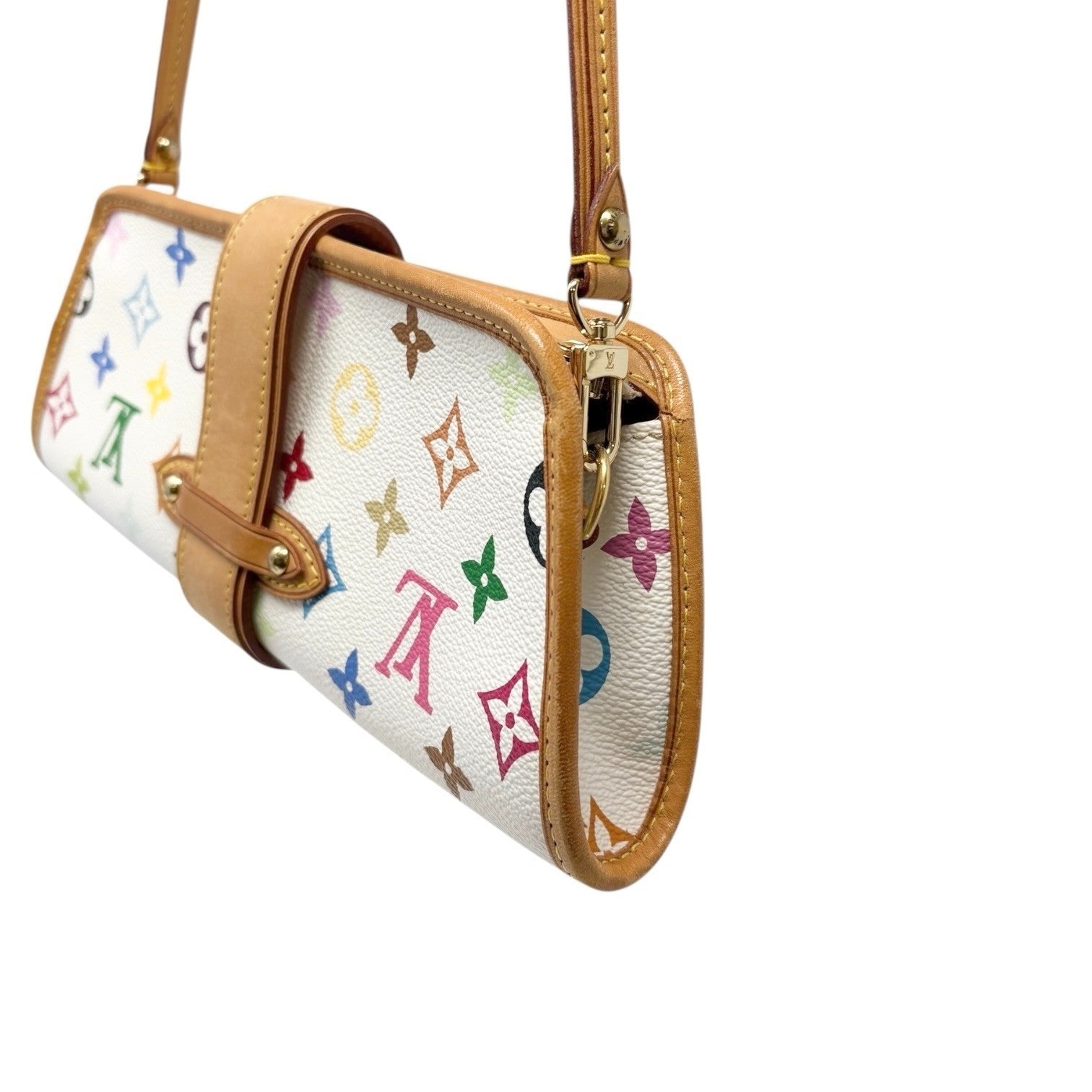 LOUIS VUITTON Vintage Monogram Multicolor Shirley Shoulder Bag White Leather