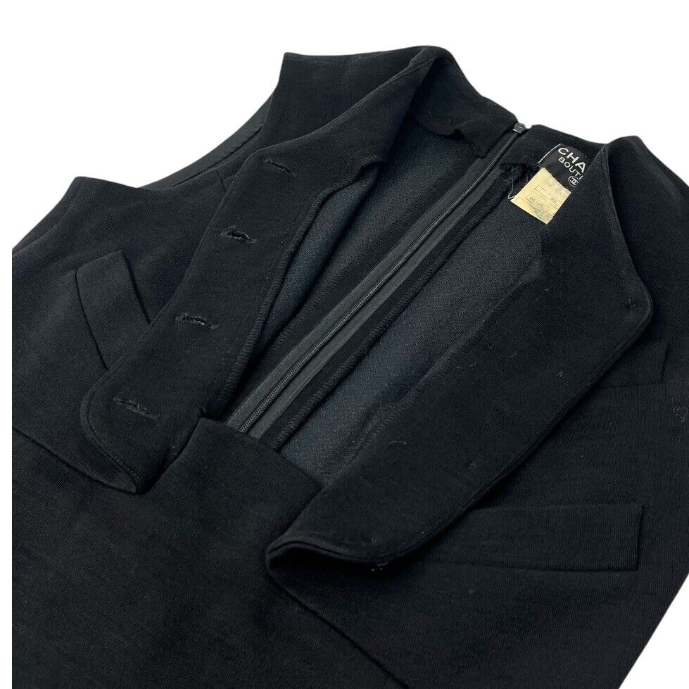 CHANEL Vintage 95A CC Mark Logo Dress One-piece #40 Black Silk Button