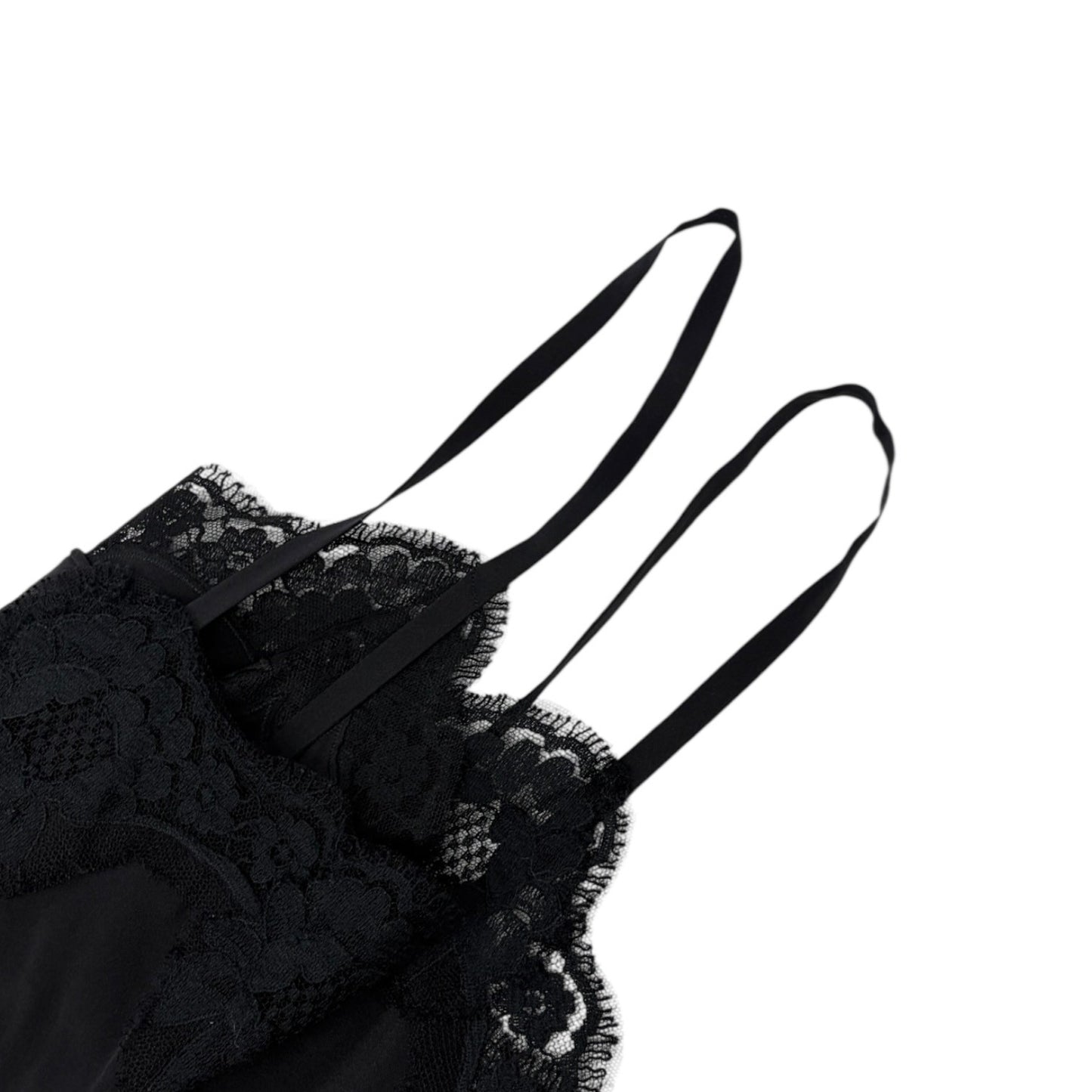 DOLCE&GABBANA Vintage Midi Floral Lace Camisole Dress #44 Black Cotton