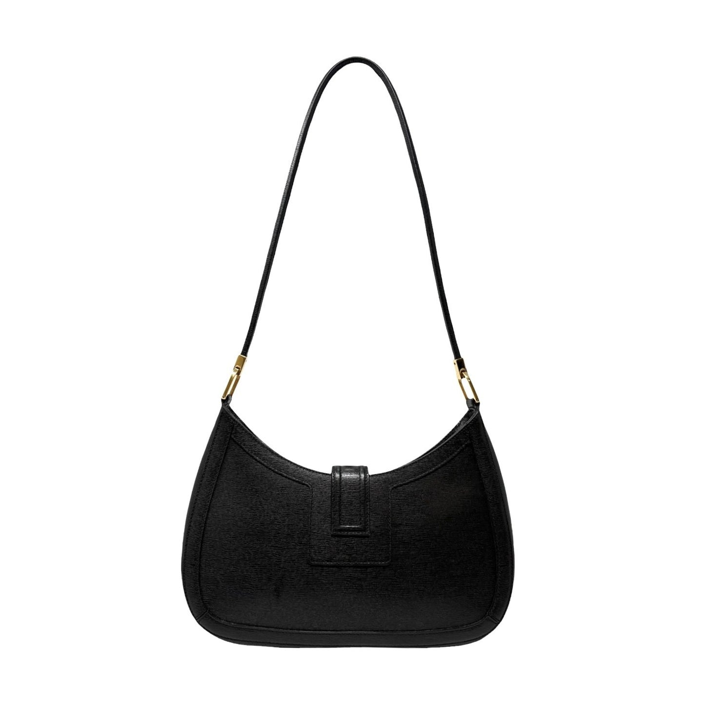 GUCCI Vintage G Square Logo Shoulder Bag Black Gold Leather Magnet 902249