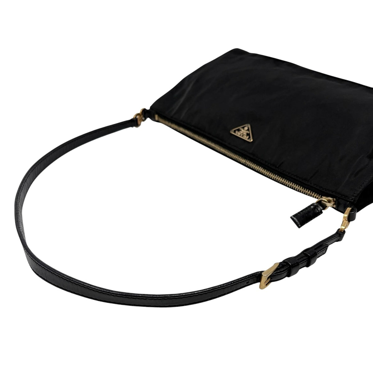 PRADA Vintage Triangle Logo Tessuto Nylon Mini Shoulder Bag Black Good 902380