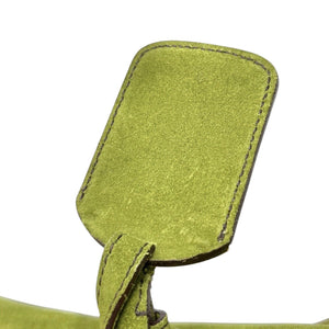 PRADA Vintage Logo Shoulder Bag Tote Handbag Suede Green Gold Luggage Tag