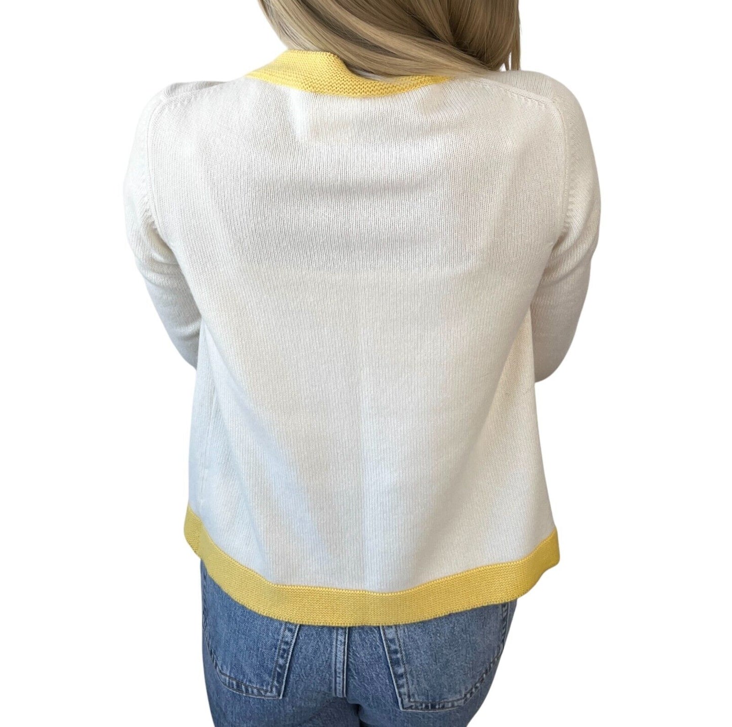 CHANEL Vintage 07P CC Logo Cardigan Sweater Top #36 Cream Yellow Cashmere