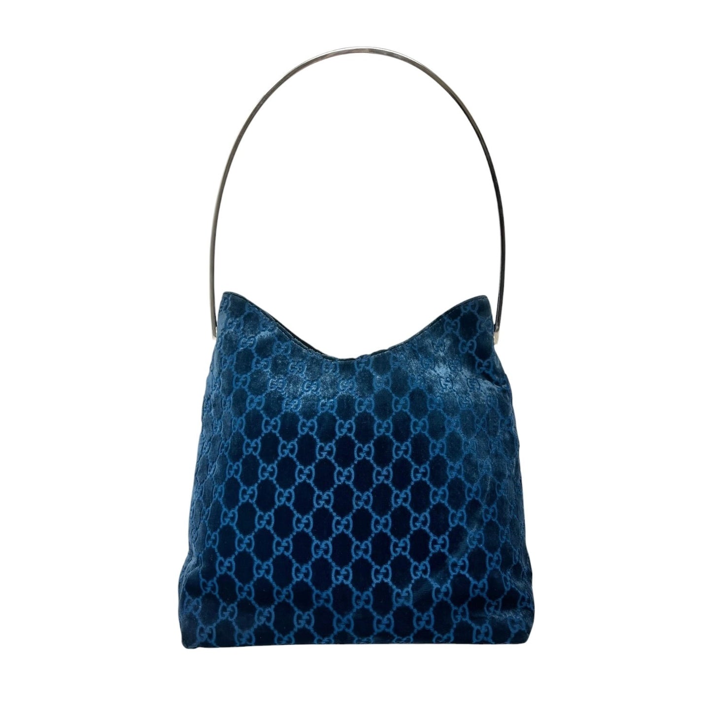 Gucci Vintage GG Monogram Suede Hobo Shoulder Bag Blue Silver Leather 902062
