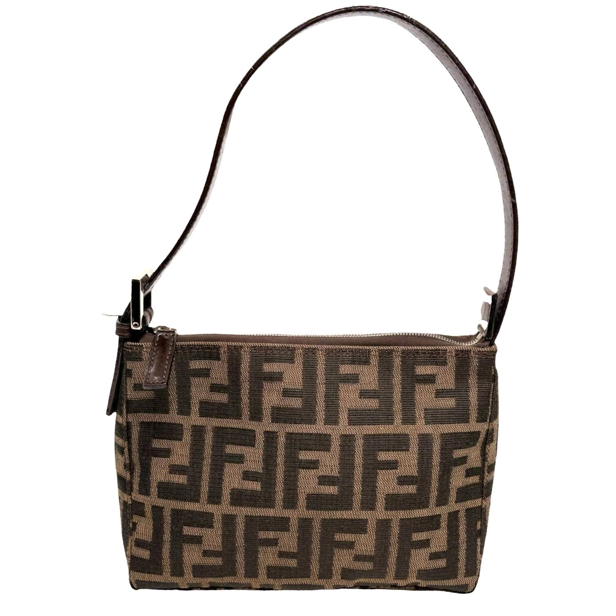 FENDI Vintage FF Logo Zucca Mini Shoulder Bag Beige Brown Pochette 902338