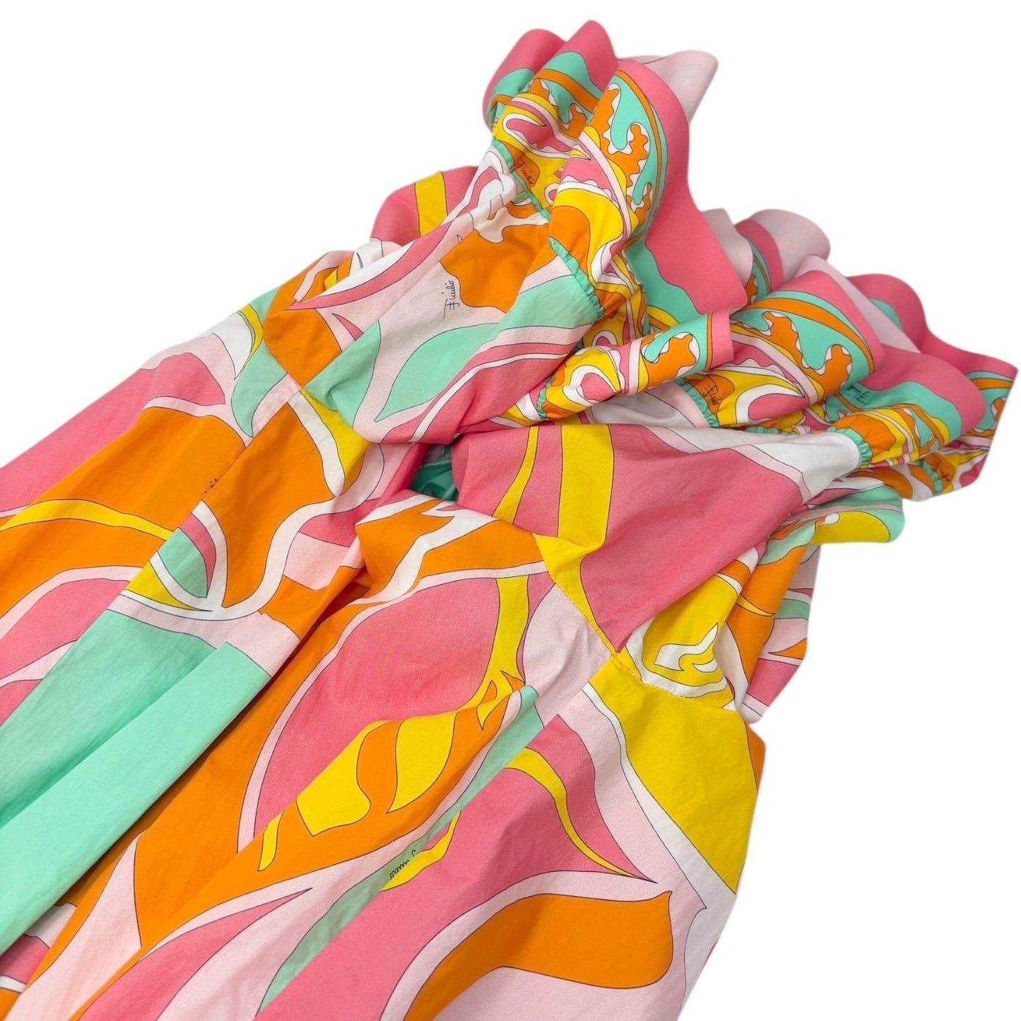 EMILIO PUCCI Vintage Multicolor Printed Scoop Neck Off-Shoulder Top #36 Cotton